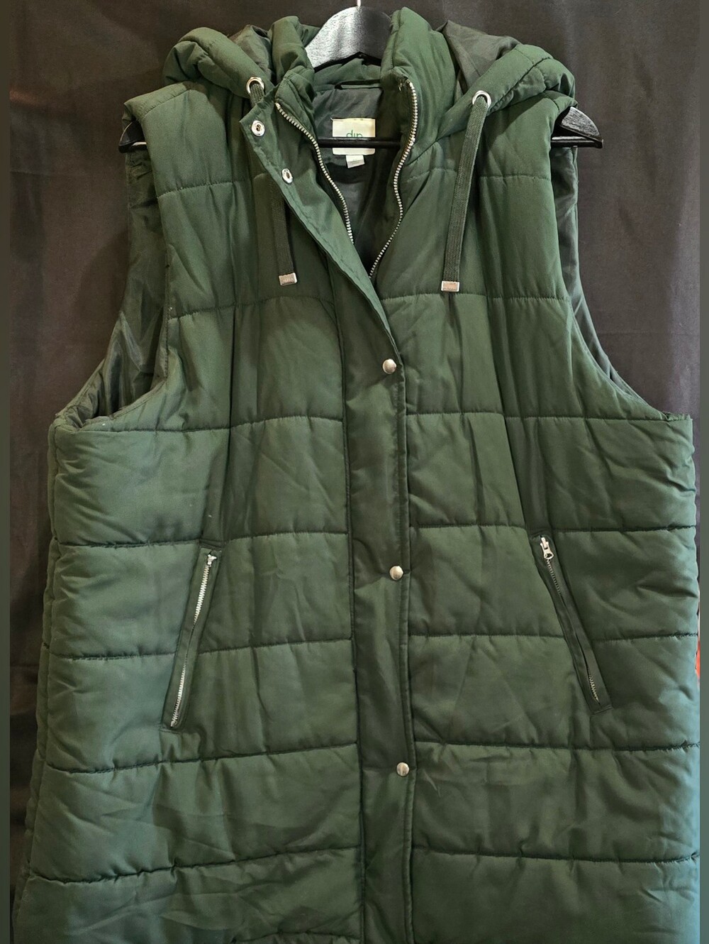Oversized dip Quilted Hooded Sleeveless Puffer Vest in Deep Green